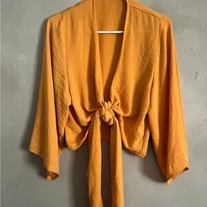 Elegant Mustard Tie-Front Crop Top